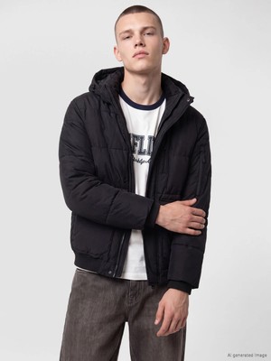 Lc Waikiki Yeni Sezon Siyah Regular Fit Kapüşonlu Erkek Şişme Mont