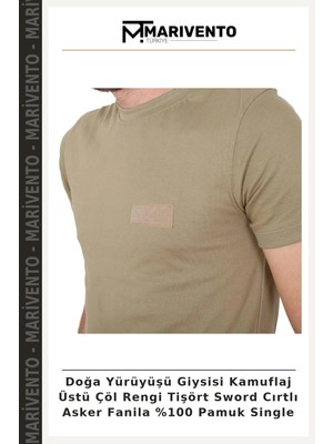 Doğa Yürüyüşü Giysisi Kamuflaj Üstü Çöl Rengi Tişört Sword Cırtlı Asker Fanila %100 Pamuk Single