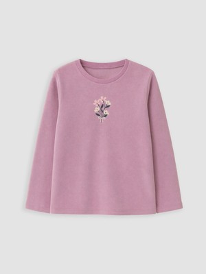 Lc Waikiki Yeni Sezon Lila Nakışlı Kız Çocuk Polar Pijama Üst