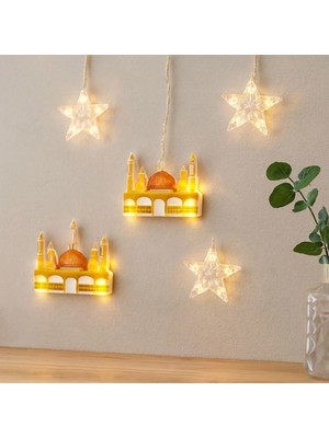 Ersert Ers Ramazan LED Perde Lamba 3m (Fişli, Eklemeli) - Sarı Cami ve Yıldız