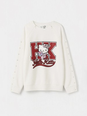 Lc Waikiki Yeni Sezon Beyaz Hello Kitty Baskılı Kolay Giyilebilir Kız Çocuk Sweatshirt