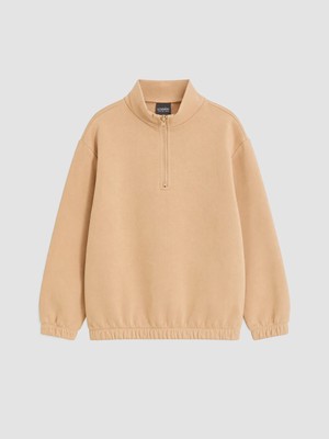 Lc Waikiki Yeni Sezon Bej Dik Yaka Kız Çocuk Kalın Sweatshirt