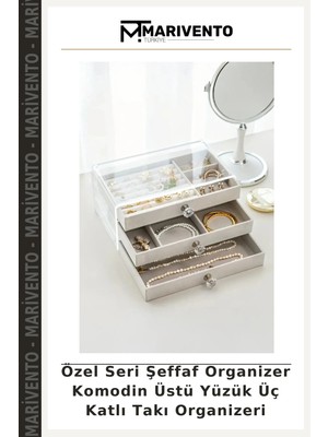 Özel Seri Şeffaf Organizer Komodin Üstü Yüzük Üç Katlı Takı Organizeri
