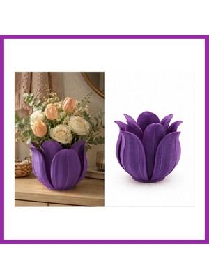 Bezos 3D Baskı Lotus Yapraklı Vazo - Dekoratif Çiçeklik-Mor BEZ10