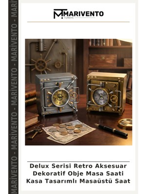 Delux Serisi Retro Aksesuar Dekoratif Obje Masa Saati Kasa Tasarımlı Masaüstü Saat