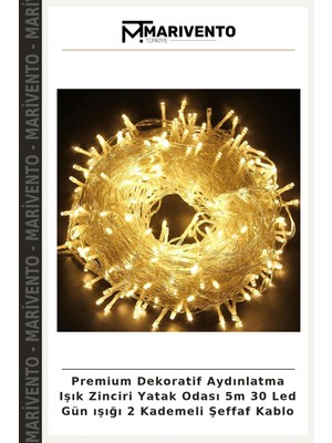 Premium Dekoratif Aydınlatma Işık Zinciri Yatak Odası 5m 30 LED Gün Işığı 2 Kademeli Şeffaf Kablo