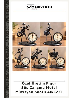 Özel Üretim Figür Süs Çalışma Metal Müzisyen Saatli ALK6231