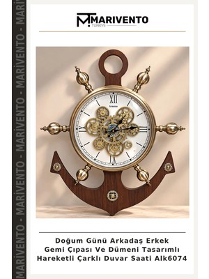 Doğum Günü Arkadaş Erkek Gemi Çıpası ve Dümeni Tasarımlı Hareketli Çarklı Duvar Saati ALK6074