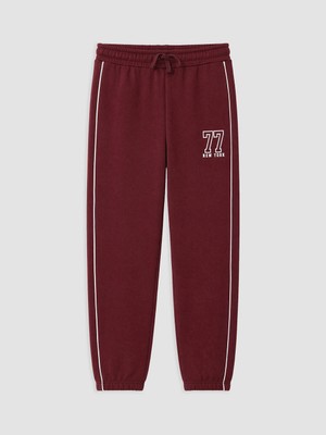 Lc Waikiki Yeni Sezon Bordo Nyc Baskılı Erkek Çocuk Kalın Jogger Eşofman Altı