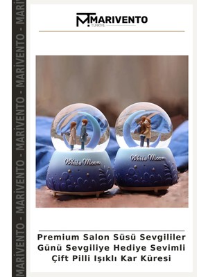 Premium Salon Süsü Sevgililer Günü Sevgiliye Hediye Sevimli Çift Pilli Işıklı Kar Küresi