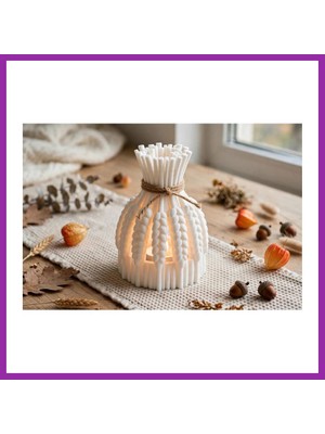 Bezos 3D Baskı Buğday Demeti Tealight Mumluk Jüt Ipli Dekoratif Sonbahar Hasat Feneri Şamdan Masa Süsü BEZ10