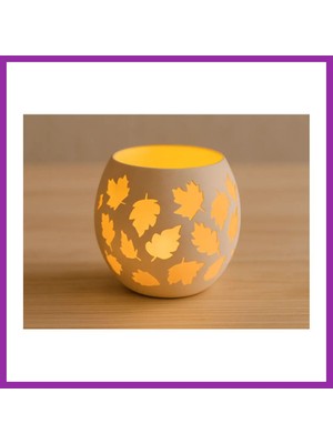 Bezos 3D Baskı Yaprak Desenli Tealight Mumluk Sonbahar Yaprakları Kabartmalı Dekoratif Şamdan Masa Süsü BEZ10