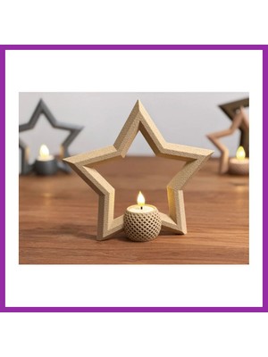 Bezos 3D Baskı Yıldız Tealight Mumluk 18 cm Ayrı Mum Hazneli Dekoratif Yıldız Şamdan Yeni Yıl Masa Süsü BEZ10