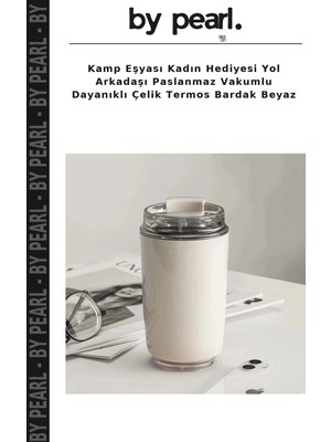 Kamp Eşyası Kadın Hediyesi Yol Arkadaşı Paslanmaz Vakumlu Dayanıklı Çelik Termos Bardak Beyaz