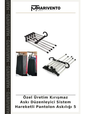 Özel Üretim Kırışmaz Askı Düzenleyici Sistem Hareketli Pantolon Askılığı 5
