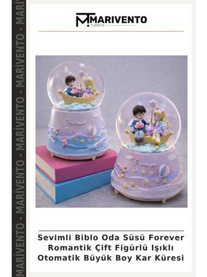Sevimli Biblo Oda Süsü Forever Romantik Çift Figürlü Işıklı Otomatik Büyük Boy Kar Küresi