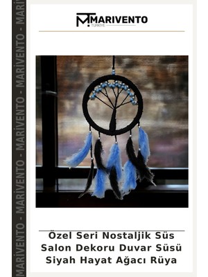 Özel Seri Nostaljik Süs Salon Dekoru Duvar Süsü Siyah Hayat Ağacı Rüya