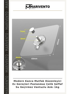 Modern Kanca Mutfak Düzenleyici Ev Gereçleri Paslanmaz Çelik Şeffaf Su Geçirmez Vantuzlu Askı 1kg