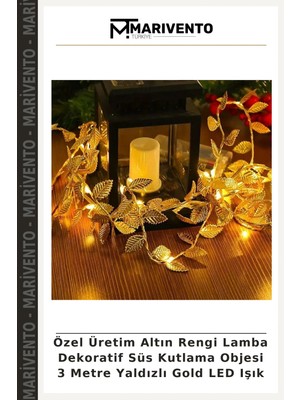 Özel Üretim Altın Rengi Lamba Dekoratif Süs Kutlama Objesi 3 Metre Yaldızlı Gold LED Işık