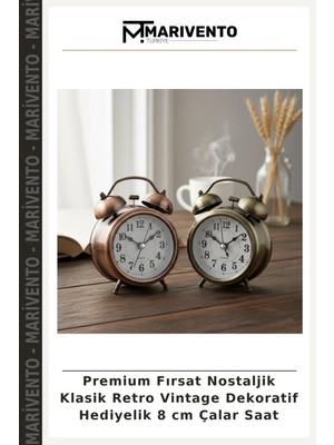 Premium Fırsat Nostaljik Klasik Retro Vintage Dekoratif Hediyelik 8 cm Çalar Saat