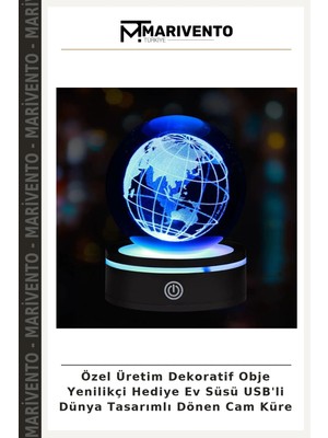Özel Üretim Dekoratif Obje Yenilikçi Hediye Ev Süsü Usb'li Dünya Tasarımlı Dönen Cam Küre