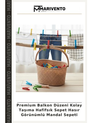 Premium Balkon Düzeni Kolay Taşıma Hafifsık Sepet Hasır Görünümlü Mandal Sepeti