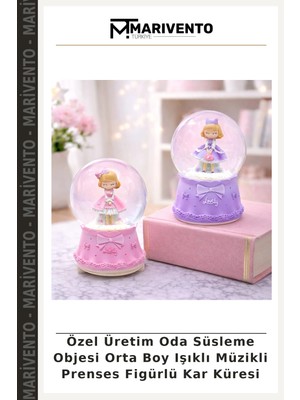 Özel Üretim Oda Süsleme Objesi Orta Boy Işıklı Müzikli Prenses Figürlü Kar Küresi