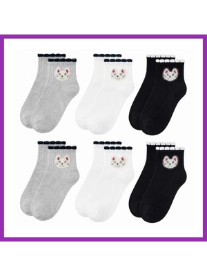 Salmore Kadın Kedi Desenli Kısa Konç Çorap 6'lı Paket, %80 Pamuklu Dikişsiz Burun, Nefes Alan Yumuşak Bilek Çorabı, Gri Siyah Beyaz · Beden: 36-40 · Renk: Çok Renkli 6 Lı Bty