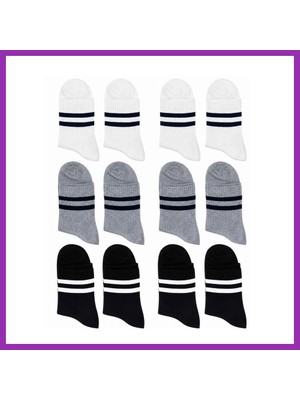 Salmore Unisex Çizgili Kısa Konç 12'li Bilek Çorabı, %80 Pamuklu Parfümlü, Dikişsiz Burun, Siyah Beyaz Gri, Yumuşak Günlük Spor Çorap · Beden: 36-40 · Renk: Çok Renkli 12 Li Bty