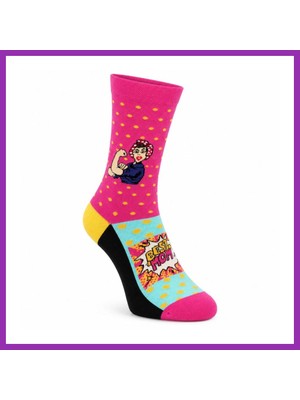 Salmore Best Mom Kadın Çorabı 36-40 Pamuklu Dikişsiz Burun Pop Art Desenli Renkli Soket Hediyelik Çorap · Renk: Çok Renkli · Beden: 36-40 Bty
