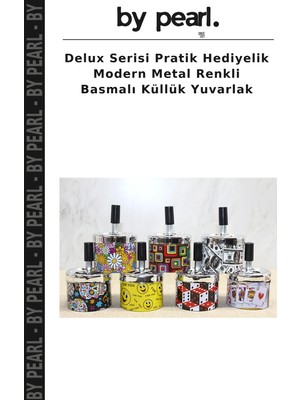 Delux Serisi Pratik Hediyelik Modern Metal Renkli Basmalı Küllük Yuvarlak