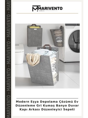 Modern Eşya Depolama Çözümü Ev Düzenleme Gri Kumaş Banyo Duvar Kapı Arkası Düzenleyici Sepeti
