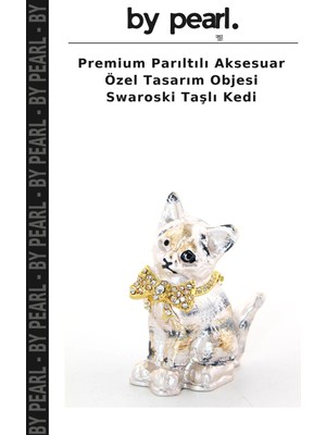 Premium Parıltılı Aksesuar Özel Tasarım Objesi Swaroski Taşlı Kedi