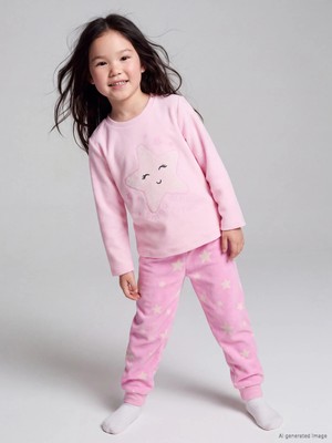 Lc Waikiki Yeni Sezon Pembe Yıldız Desenli Kız Çocuk Pijama Takımı