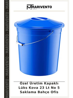 Özel Üretim Kapaklı Lüks Kova 23 Lt No 5 Saklama Bahçe Ofis