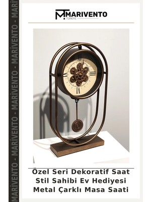 Özel Seri Dekoratif Saat Stil Sahibi Ev Hediyesi Metal Çarklı Masa Saati