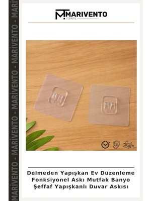 Delmeden Yapışkan Ev Düzenleme Fonksiyonel Askı Mutfak Banyo Şeffaf Yapışkanlı Duvar Askısı