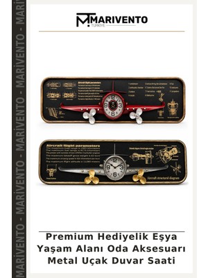 Premium Hediyelik Eşya Yaşam Alanı Oda Aksesuarı Metal Uçak Duvar Saati