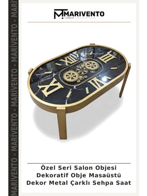 Özel Seri Salon Objesi Dekoratif Obje Masaüstü Dekor Metal Çarklı Sehpa Saat