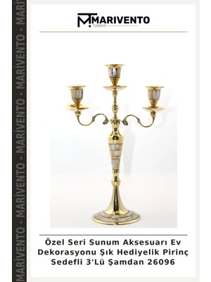 Özel Seri Sunum Aksesuarı Ev Dekorasyonu Şık Hediyelik Pirinç Sedefli 3'lü Şamdan 26096