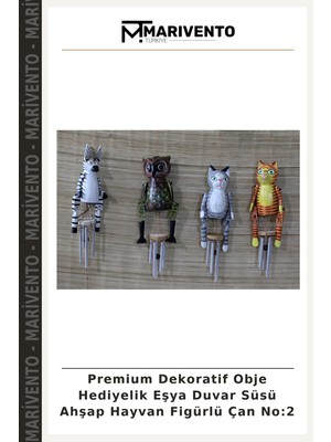 Premium Dekoratif Obje Hediyelik Eşya Duvar Süsü Ahşap Hayvan Figürlü Çan No:2
