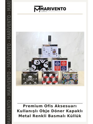 Premium Ofis Aksesuarı Kullanışlı Obje Döner Kapaklı Metal Renkli Basmalı Küllük
