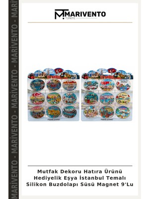 Mutfak Dekoru Hatıra Ürünü Hediyelik Eşya Istanbul Temalı Silikon Buzdolapı Süsü Magnet 9'lu