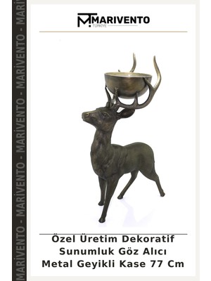 Özel Üretim Dekoratif Sunumluk Göz Alıcı Metal Geyikli Kase 77 cm