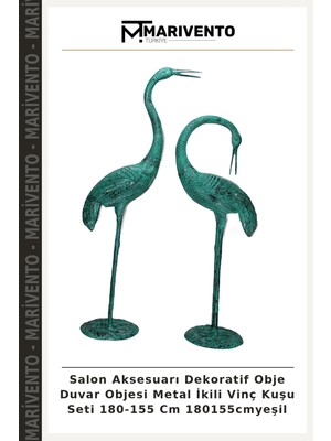 Salon Aksesuarı Dekoratif Obje Duvar Objesi Metal Ikili Vinç Kuşu Seti 180-155 cm 180155CMYEŞIL
