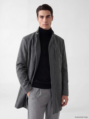 Lc Waikiki Yeni Sezon Antrasit Regular Fit Dik Yaka Erkek Kaşe Kaban