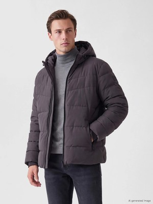 Lc Waikiki Yeni Sezon Gri Regular Fit Kapüşonlu Erkek Şişme Mont