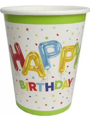 Hayaller Dükkanı Bardak Happy Bırthday Balon Karton 240GR 8 Oz Pk:8