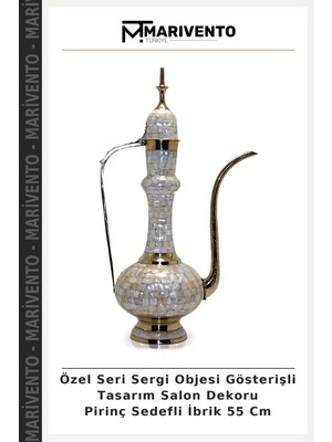 Özel Seri Sergi Objesi Gösterişli Tasarım Salon Dekoru Pirinç Sedefli Ibrik 55 cm