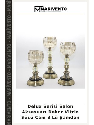 Delux Serisi Salon Aksesuarı Dekor Vitrin Süsü Cam 3'lü Şamdan
